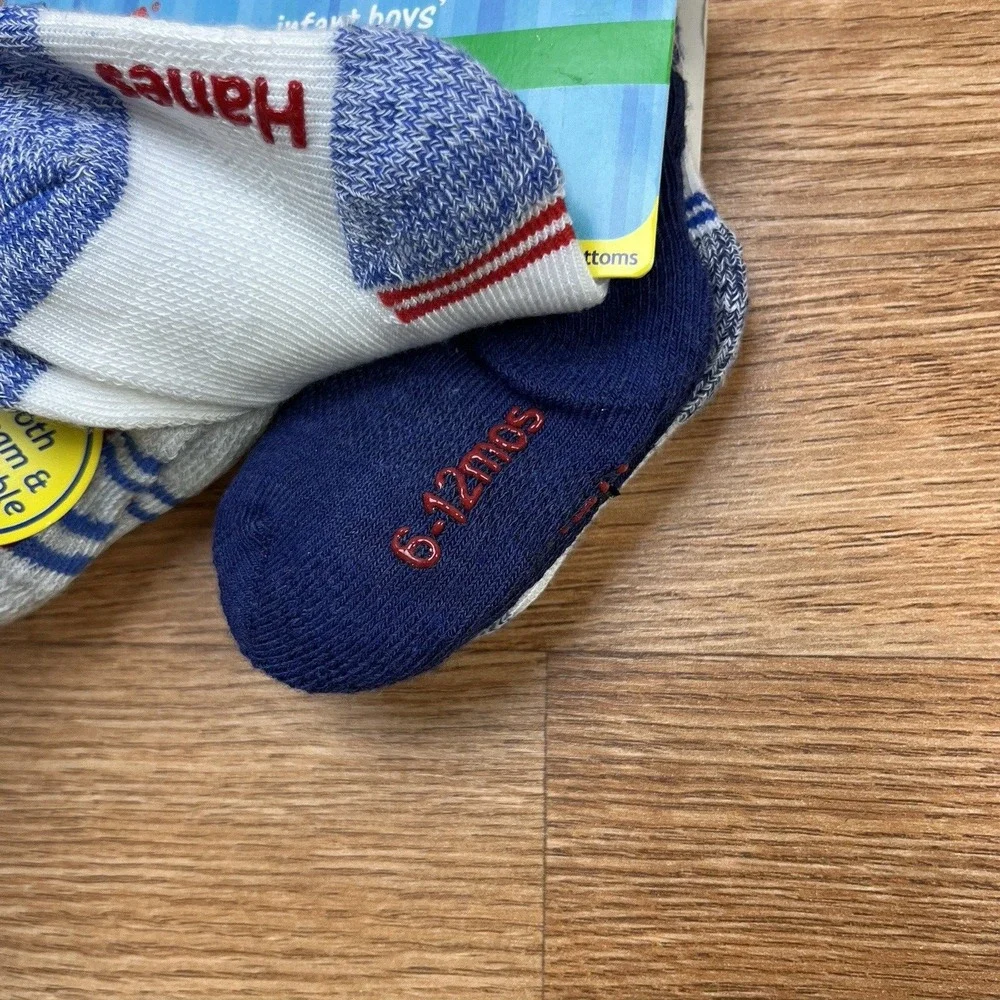 Hanes 6 Pack Infant Boys Ankle Socks Size 6-12 Months Non-Skid‎ NEW